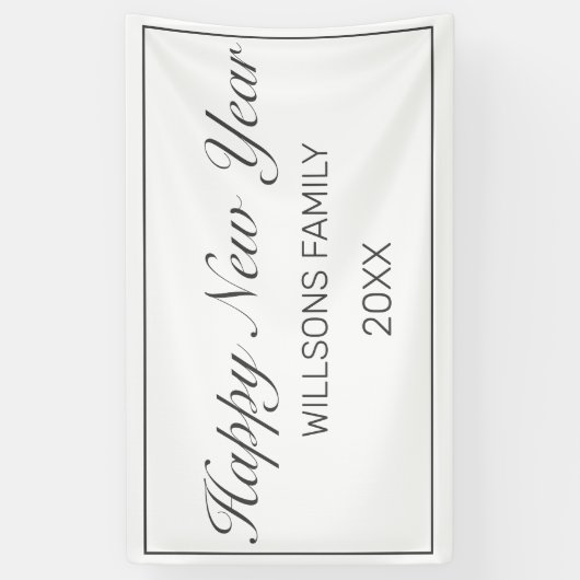 Happy New Year Modern Minimalist White Black Spandoek (Verticaal)