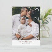 Happy New Year Modern Script 1 Photo Holiday Card Feestdagenkaart (Staand voorkant)