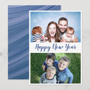 Happy New Year Modern Script 2 Foto /Blue Feestdagenkaart