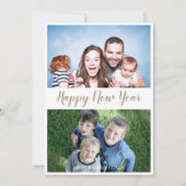 Happy New Year Modern Script 2 Photo Holiday Card Feestdagenkaart (Voorkant)