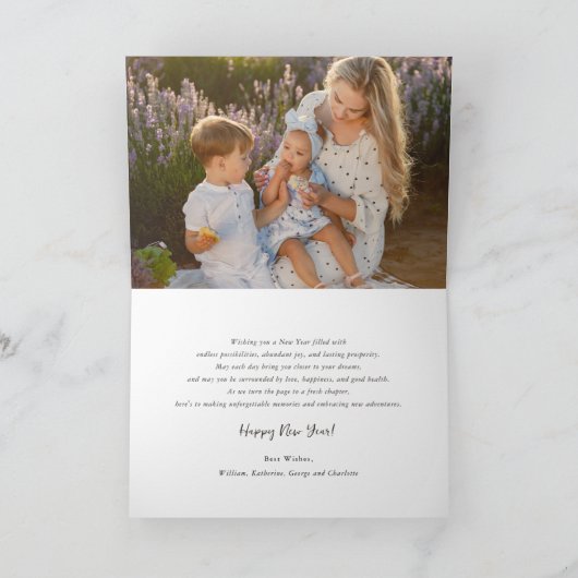 Happy New Year Modern Script Gold Starburst Foto Feestdagen Kaart (Binnen)