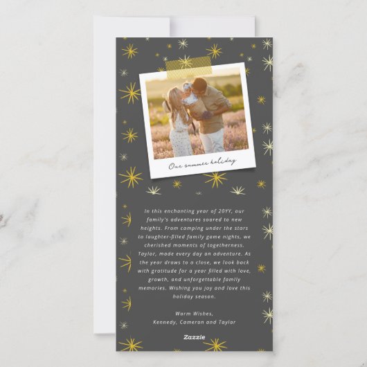 Happy New Year Modern Script Gold Starburst Foto Feestdagenkaart (Achterkant)