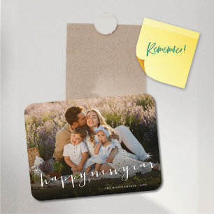 Happy New Year Modern Script Gold Starburst Foto Magneet