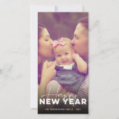 Happy New Year Modern Typography Minimal Photo Feestdagenkaart (Voorkant)