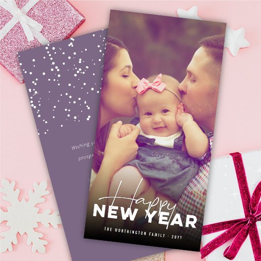 Happy New Year Modern Typography Minimal Photo Feestdagenkaart