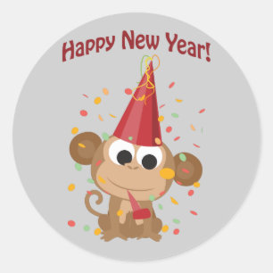 Happy New Year Monkey Ronde Sticker