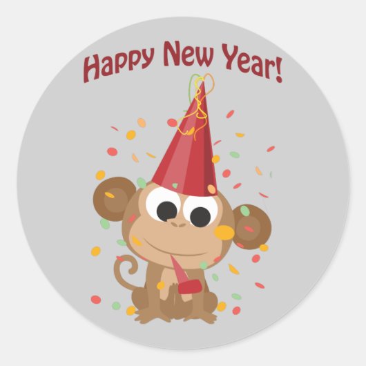 Happy New Year Monkey Ronde Sticker (Voorkant)