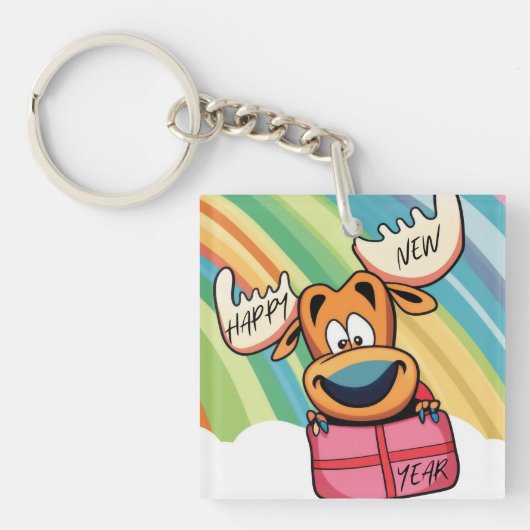 Happy New Year Moose - Feestelijke feestviering On Sleutelhanger (voorkant)