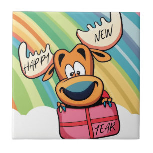Happy New Year Moose - Feestelijke feestviering On Tegeltje