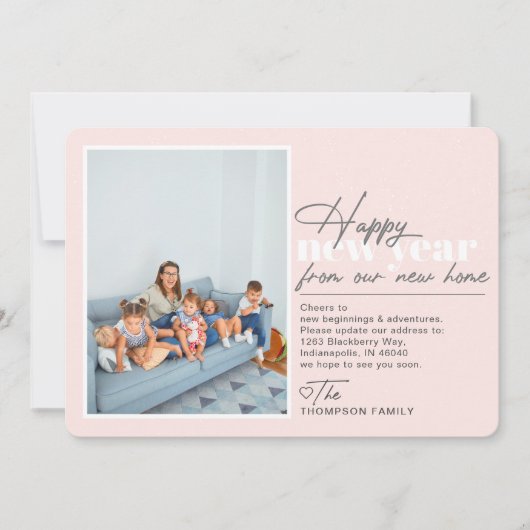 Happy New Year Moving Announge Blush Photo Feestdagenkaart (Voorkant)