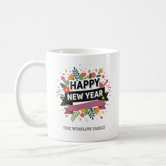 Happy New Year Mug Personalized Family Name custom Koffiemok (Links)