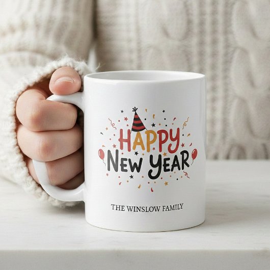 Happy New Year Mug Personalized Family Name custom Koffiemok