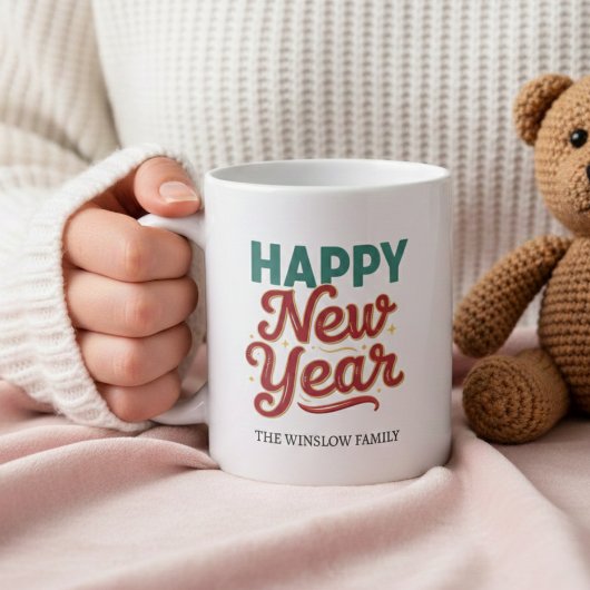 Happy New Year Mug Personalized Family Name custom Koffiemok