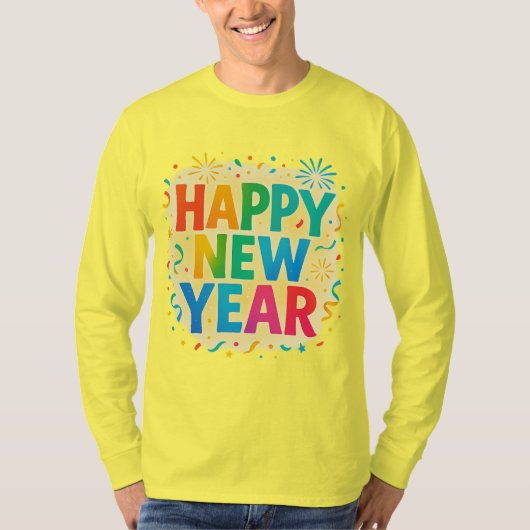 Happy New Year — Multicolour Confetti Celebration T-shirt (Voorkant)