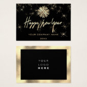 Happy New Year Name Logo Black Gold Snowflakes Visitekaartje (Voorkant /achterkant)