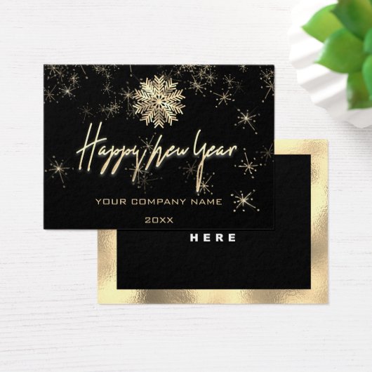 Happy New Year Name Logo Black Gold Snowflakes Visitekaartje (Bureau)