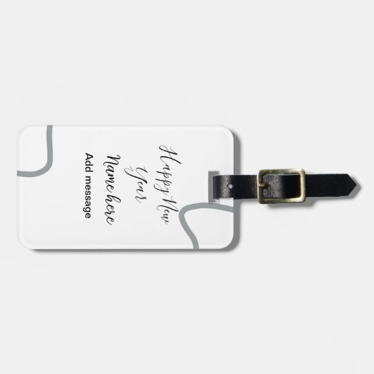 Happy new year name message gray simple holiday  bagagelabel (Voorkant horizontaal)