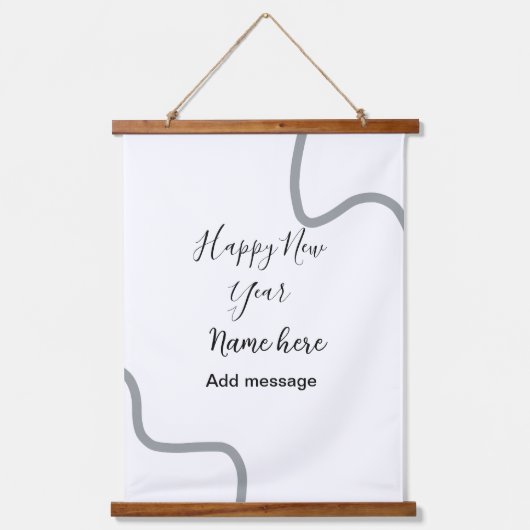 Happy new year name message gray simple holiday  hangend wandkleed (Voorkant)