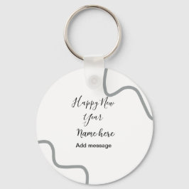 Happy new year name message gray simple holiday  sleutelhanger
