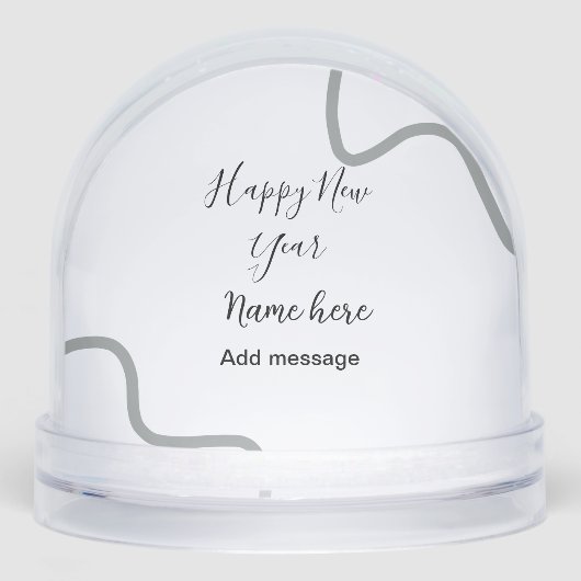 Happy new year name message gray simple holiday  sneeuwbol (Voorkant)