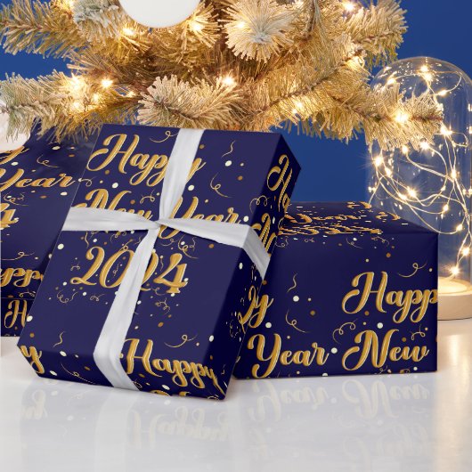 Happy New Year Navy Wrapping Paper Cadeaupapier (Feestdagen)