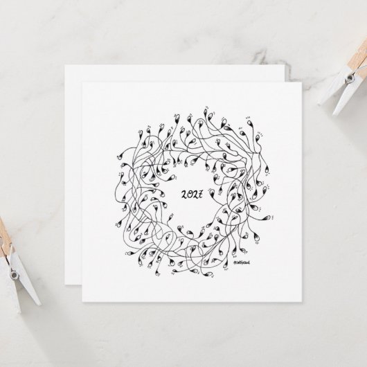 Happy New Year, New Year Greeting Kaart (Voorkant / Achterkant in situ)