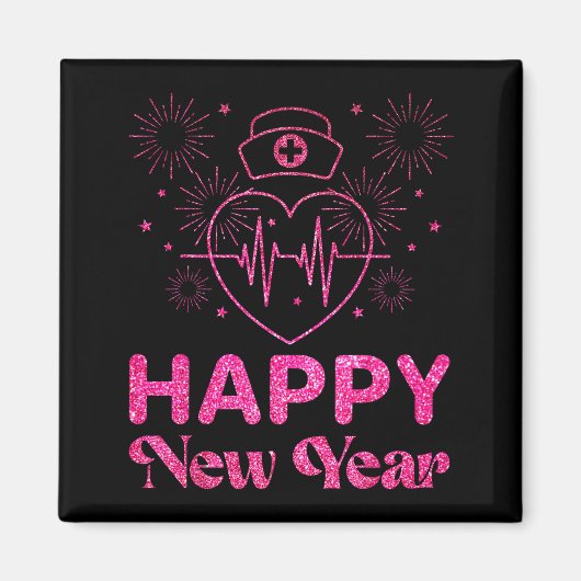 Happy New Year Nurse Crew Heartbeat New Years Eve  Magneet (Voorkant)