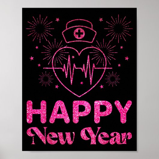Happy New Year Nurse Crew Heartbeat New Years Eve Poster (Voorkant)