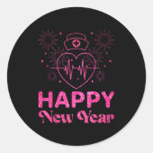 Happy New Year Nurse Crew Heartbeat New Years Eve  Ronde Sticker (Voorkant)