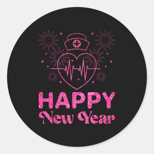 Happy New Year Nurse Crew Heartbeat New Years Eve  Ronde Sticker (Voorkant)