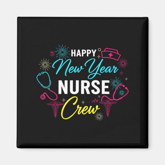 Happy New Year Nurse Shirt, Fireworks Stethoscope Magneet (Voorkant)