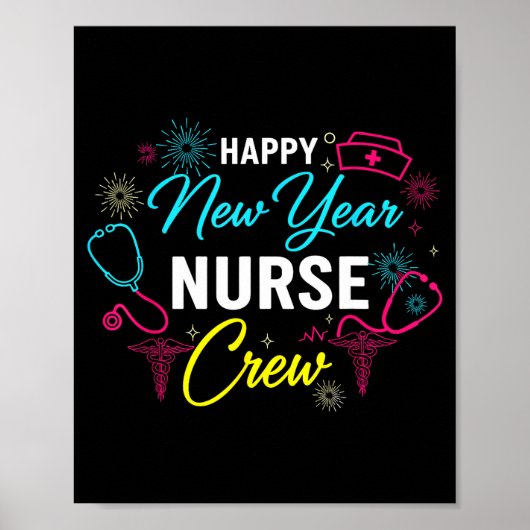 Happy New Year Nurse Shirt, Fireworks Stethoscope Poster (Voorkant)