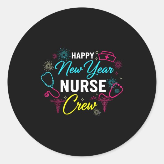 Happy New Year Nurse Shirt, Fireworks Stethoscope  Ronde Sticker (Voorkant)