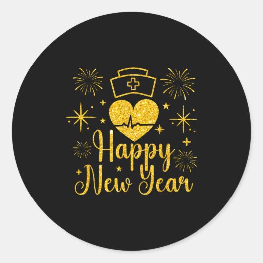 Happy New Year Nurses Heartbeat Fireworks New Year Ronde Sticker (Voorkant)