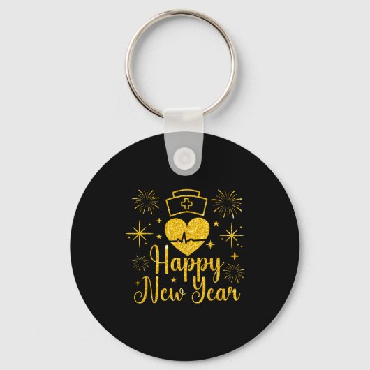 Happy New Year Nurses Heartbeat Fireworks New Year Sleutelhanger (Voorkant)
