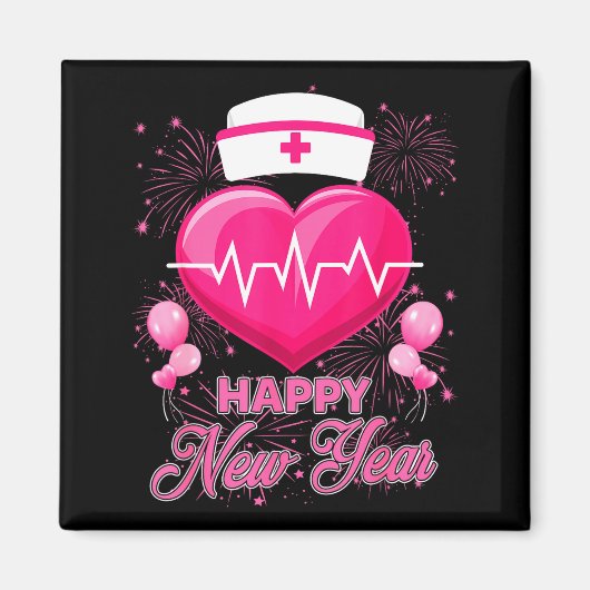 Happy New Year Nurses Heartbeat New Years Eve Part Magneet (Voorkant)
