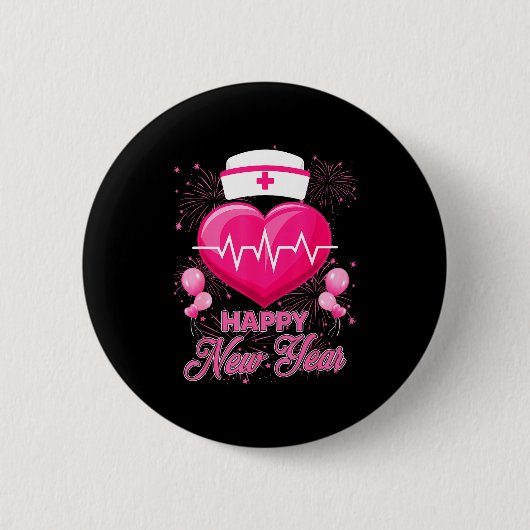 Happy New Year Nurses Heartbeat New Years Eve Part Ronde Button 5,7 Cm (Voorkant)