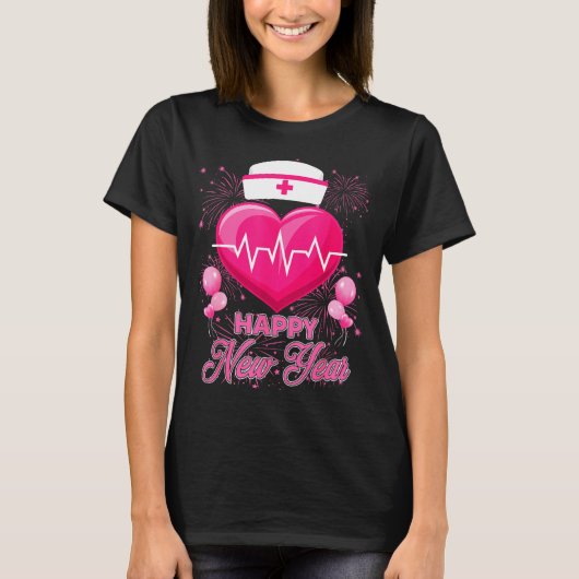 Happy New Year Nurses Heartbeat New Years Eve Part T-shirt (Voorkant)