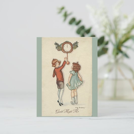 Happy New Year - oude Scandinavisch - Retro Feestdagenkaart (Staand voorkant)