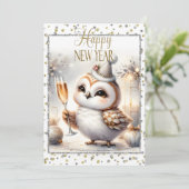 Happy New Year Owl Aankondiging (Staand voorkant)