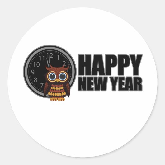 Happy New Year - Owl Ronde Sticker (Voorkant)