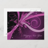 Happy New Year Paars Champagne Briefkaart (Voorkant / Achterkant)