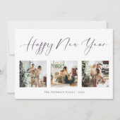 Happy New Year Paars Multi Photo Collage Feestdagenkaart (Voorkant)