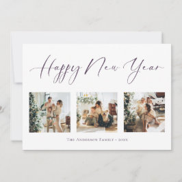 Happy New Year Paars Multi Photo Collage Feestdagenkaart