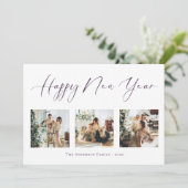 Happy New Year Paars Multi Photo Collage Feestdagenkaart (Staand voorkant)