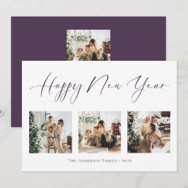 Happy New Year Paars Multi Photo Collage Feestdagenkaart