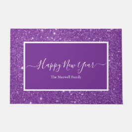 Happy New Year paarse glitter scriptnaam Deurmat