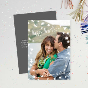 Happy New Year Painted Stars White Flat Photo Card Kaart