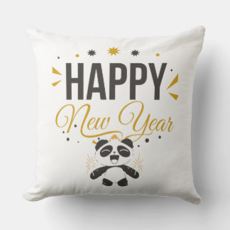 Happy New Year Panda Throw Pillow Kussen