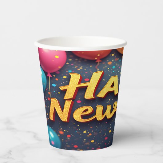 Happy New Year Paper Cups Papieren Bekers (Voorkant)